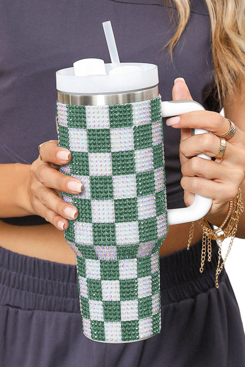 Checkered Rhinestone Tumbler