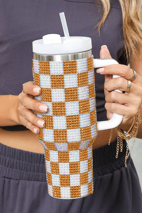 Checkered Rhinestone Tumbler