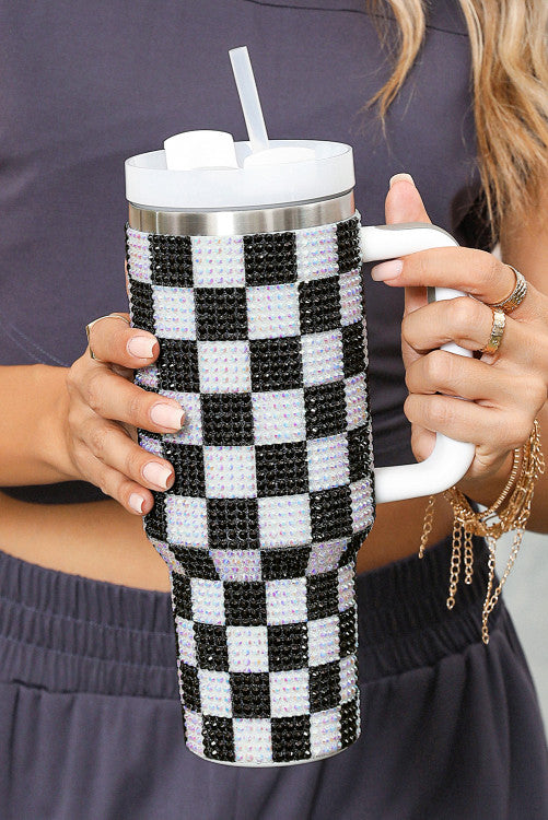 Checkered Rhinestone Tumbler