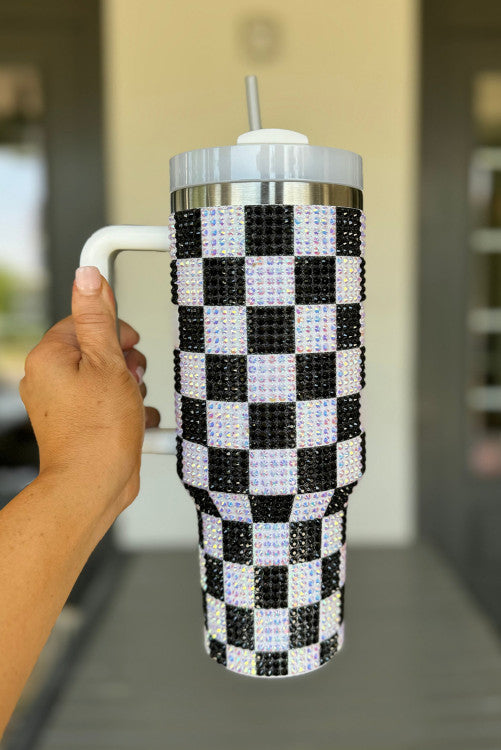 Checkered Rhinestone Tumbler