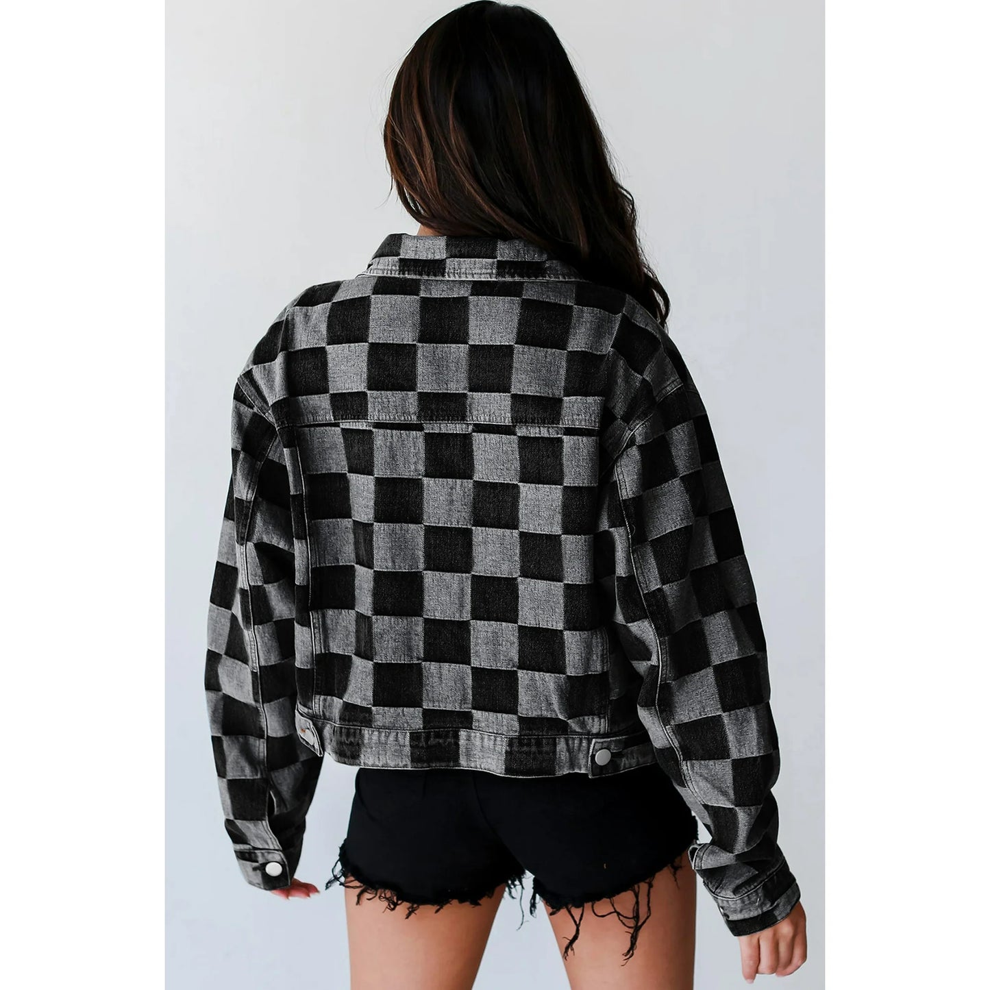 Black Checkered Denim Jacket